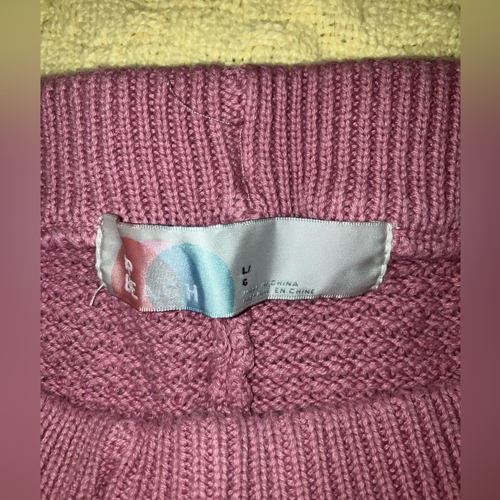 FREE PEOPLE Beach Hailee waffle knit crop pants sz L pink easy pull on lounge - Picture 9 of 9